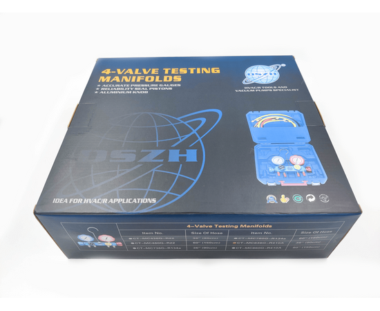 Манометрический коллектор DSZH CT-MC836G-R410A (R22/134/404/410, 4-х вентильный, шланги 90см 4шт. в кейсе), фото , изображение 7