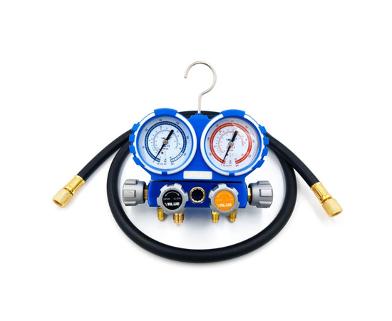 Манометрический коллектор Value VMG-4-R410A (R22, R134a, R410a, R407C; 4-х вентильный; 4 шланга 120 см; манометры 80 мм; упак. кейс), фото , изображение 4
