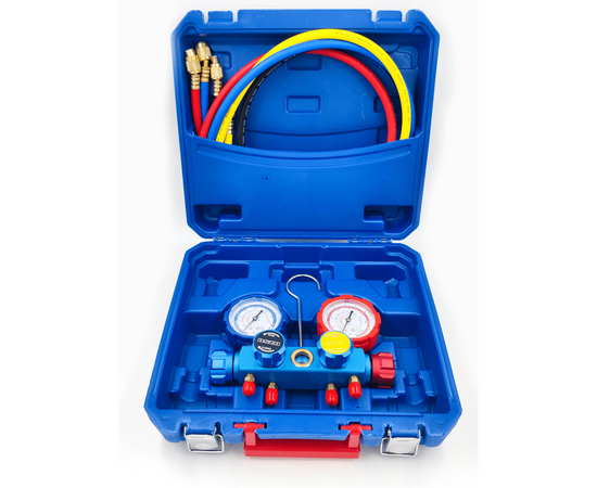 Манометрический коллектор DSZH CT-MC836G-R410A (R22/134/404/410, 4-х вентильный, шланги 90см 4шт. в кейсе), фото 