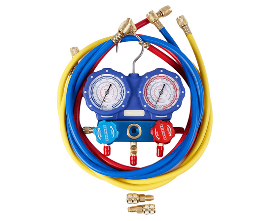 Манометрическая станция DSZH WK-C6002S (R22/134/404/410; 2-х вентильная; шланги 150 см, + 2 адаптера AD89), фото 