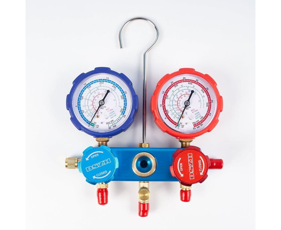 Манометрическая станция DSZH CT-336G-R410A (R22/134/404/410, 2-х вентильная, алюминиевый корпус, шланги 0.9м до 55 Bar, 5/16"), фото , изображение 2