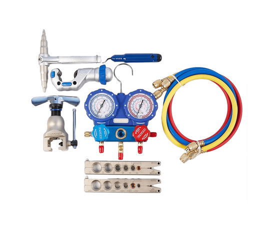 Набор инструментов DSZH WK-8P (в кейсе: коллектор WK-3602S (R22/404/407/410); шланги; вальцовка WK-806AM; труборез; труборасширитель; риммер), фото , изображение 2