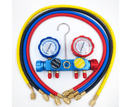 Манометрический коллектор DSZH CT-436G (R22/32/134/410, 4-х вентильный, шланги 90см 4шт.), фото 