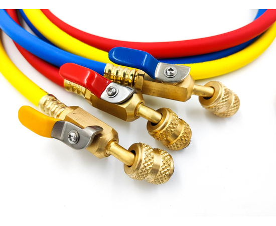 Заправочные шланги с вентилем DSZH CT-372-RYB-HV  1.8м, 1/4" SAE, до 55 Bar, фото , изображение 4