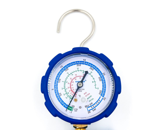 Манометрический коллектор DSZH WK-468GL со смотровым стеклом (R22/134/404/410; 1 вентильный, с мановакуумметром, без шлангов), фото , изображение 2