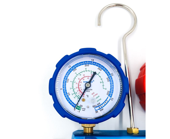 Манометрический коллектор DSZH CT-136G (R22/134/404/410, 2-х вентильный; манометры 68мм, алюминиевый корпус со смотровым стеклом), фото , изображение 3