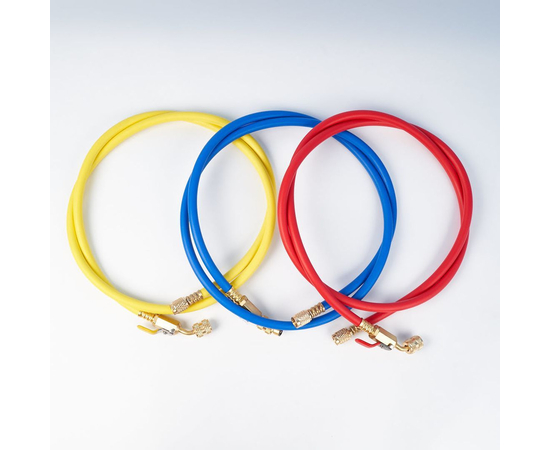 Заправочные шланги с вентилем DSZH CT-336-RYB-HV-R32/410A 0,9м, 1/4"-5/16" SAE, до 55 Bar, фото , изображение 2