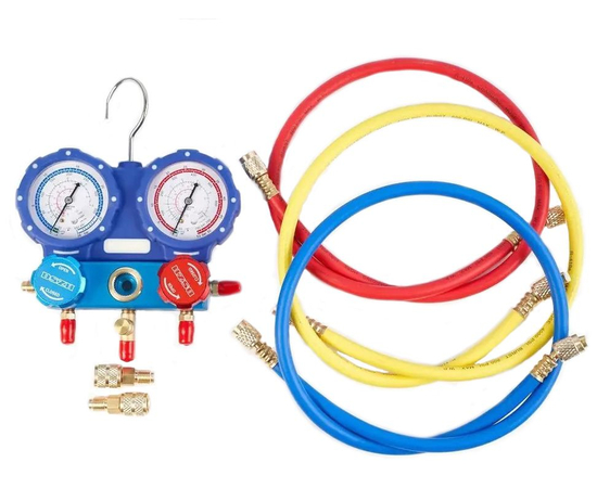 Манометрический коллектор DSZH CT-MC236G-R134A (R22/134/404/407/410; 2-х вентильный; 3 шланга 90см -1/4"; манометры 68мм; упак. кейс), фото , изображение 2