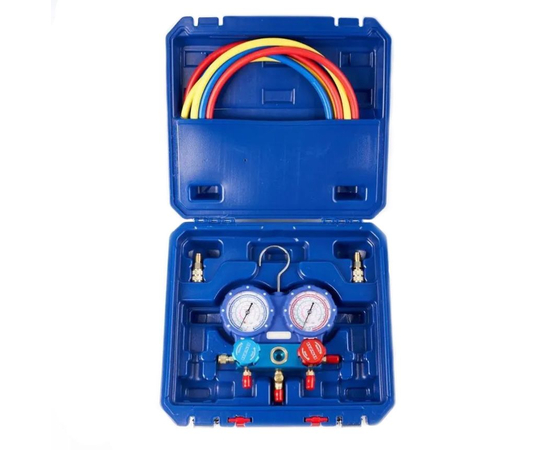 Манометрический коллектор DSZH CT-MC236G-R134A (R22/134/404/407/410; 2-х вентильный; 3 шланга 90см -1/4"; манометры 68мм; упак. кейс), фото 