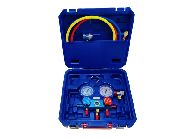 Манометрическая станция DSZH WK-P3601S (R22/134/404; 2-х вентильная; шланги 90см, +2 муфты R134A, упак. кейс), фото 