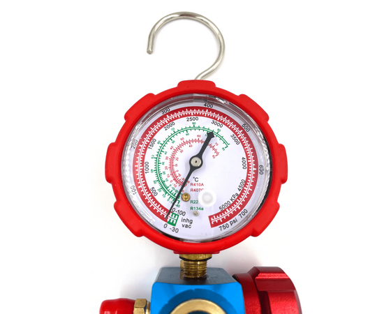 Манометрический коллектор DSZH WK-468GH со смотровым стеклом (R22/134/407/410; 1 вентильный, с манометром, без шлангов), фото , изображение 2