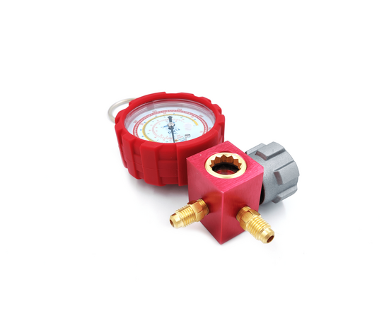 Манометрический коллектор Value VMG-1-S-H (R22, R134a, R410A, R407C; 1 вентильный, смотровое стекло, манометр высокого давления 68мм; без шлангов), фото , изображение 3