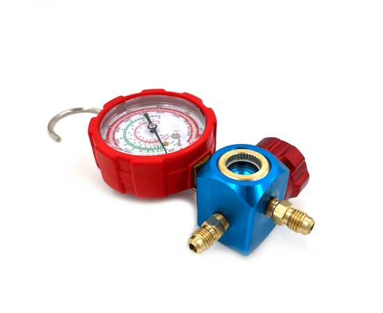 Манометрический коллектор DSZH WK-468GH со смотровым стеклом (R22/134/407/410; 1 вентильный, с манометром, без шлангов), фото , изображение 3