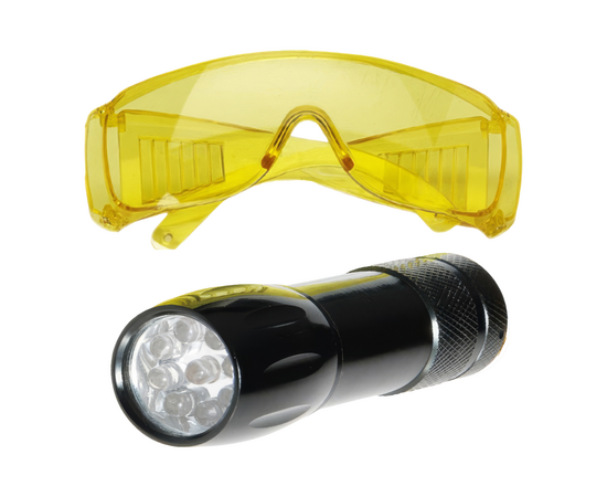 UV-лампа Mini Bright Torch, питание 3 батарейки ААА, очки ERRECOM RK1230, фото , изображение 2