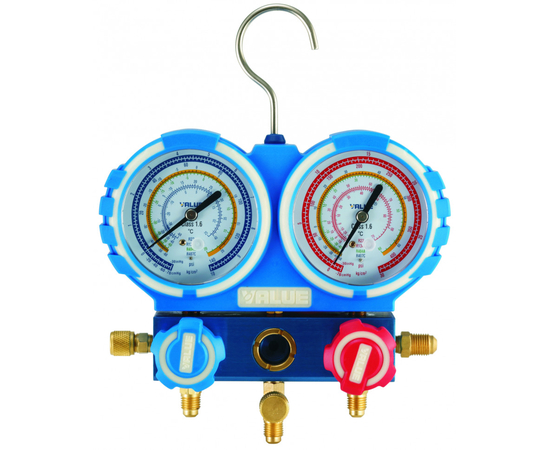 Манометрический коллектор Value VMG-2-R410A (2-х вентильный; 3 шланга 120 см; манометры 80 мм; упак. кейс), фото , изображение 2