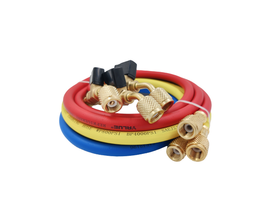 Заправочные шланги с вентилями VALUE VRP-C-RYB R-410 (1.5m; 3шт) набор для R410A, до 55 Bar, фото 