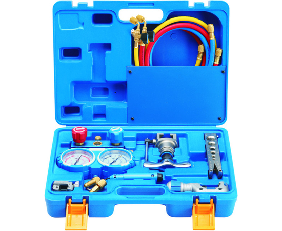 Набор инструментов Value VTB-5B-III (в кейсе: коллектор для R22,R134A,R407C,R410A; шланги с вентилями; 2 переходника; вальцовка; 2 трубореза; ример), фото 
