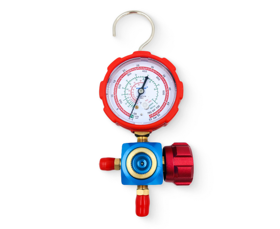 Манометрический коллектор DSZH WK-468GH со смотровым стеклом (R22/134/404/410; 1 вентильный, с манометром, без шлангов), фото 