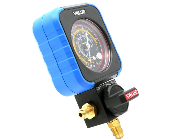 Манометрический коллектор Value VRM1-B-0403 (R22, R134A, R407C; R410A, 1 вентильный с манометром высокого давления; без шлангов), фото , изображение 3
