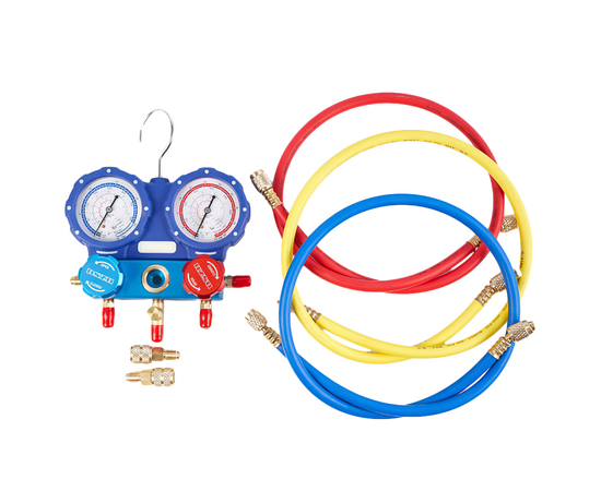 Манометрическая станция DSZH WK-C6002B (R22/134/404/410; 2-х вентильная, манометры 80 мм; шланги 150 см, + 2 адаптера AD89), фото 
