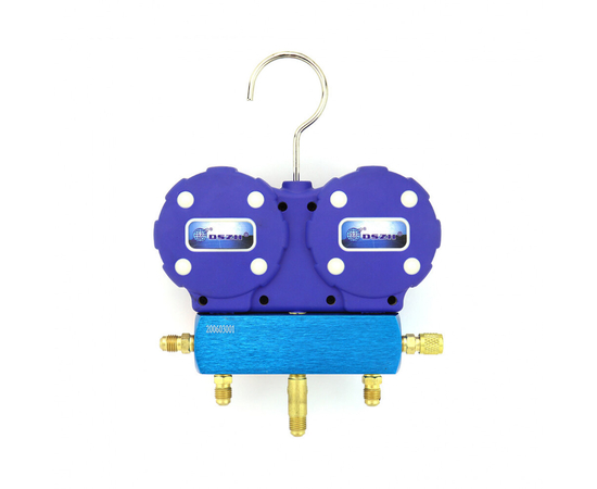 Манометрическая станция DSZH WK-P6002B (22/404/407/410; 2-х вентильный; шланги 1.5м до 55 Bar-1/4"SAE, 2 адаптера R410 x R22, манометры 80мм, в кейсе), фото , изображение 3