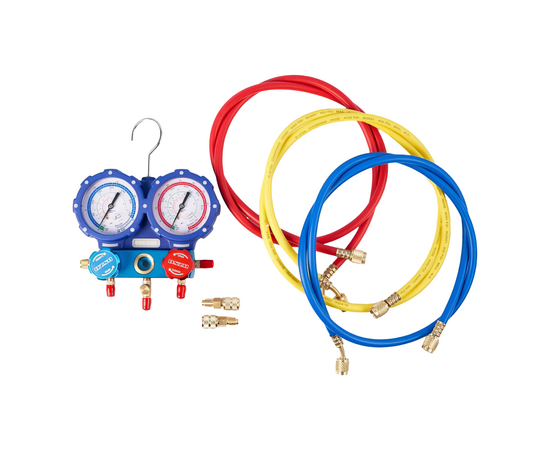 Манометрическая станция DSZH WK-P6002B (R32/134/407/410;  2-х вент; шланги 1.5м до 55 Bar-1/4"SAE, 2 адаптера AD89, манометры 80мм, кейс), фото , изображение 2