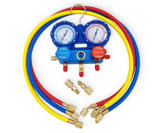 Манометрическая станция DSZH WK-C3602S (R32/134/407/410; 2-х вент; шланги 0.9м до 55 Bar-1/4"SAE, 2 адаптера AD89), фото 