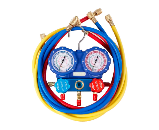 Манометрическая станция DSZH WK-P3601S (R22/32/134/410; 2-х вентильная; шланги 90см, +2 муфты R134A, упак. кейс), фото 