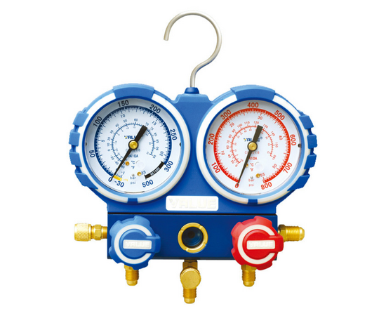 Манометрический коллектор Value VMG-2-R22-B with VHF-A (R22, R134a, R404A, R407C; 2-х вентильный в комплекте с быстросъёмными муфтами; шланги 1.2 м; манометры 68 мм; упак. кейс), фото 