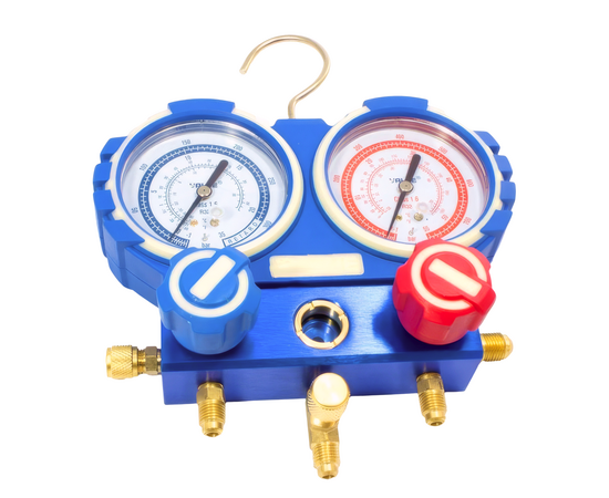 Манометрический коллектор Value VMG-2-R22-B with VHF-A (R22, R134a, R404A, R407C; 2-х вентильный в комплекте с быстросъёмными муфтами; шланги 1.2 м; манометры 68 мм; упак. кейс), фото , изображение 2