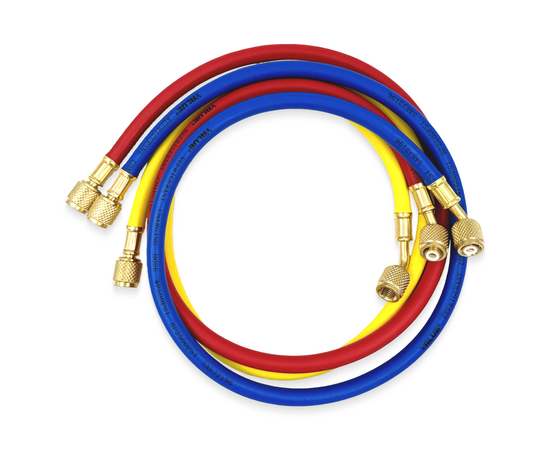 Заправочные шланги Value VRP-U-RYB (0.9 м; 1/4" SAE; набор для R12, 22, 134, 404, 407, 507) до 34 Bar, фото 