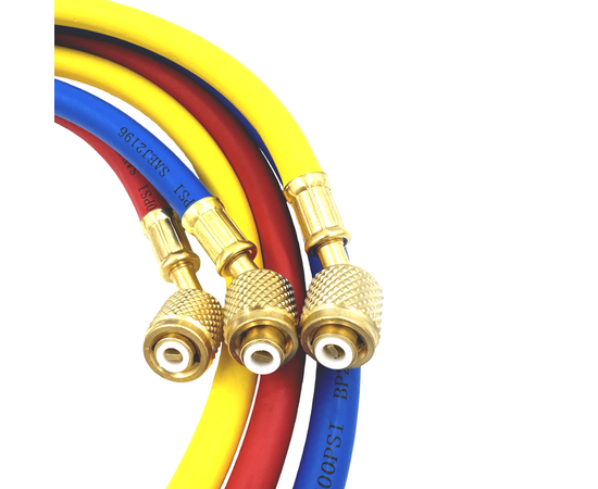 Заправочные шланги Value VRP-U-RYB (1.2 м; 1/4" SAE; набор для R12, 22, 134, 404, 407, 507), до 34 Bar, фото , изображение 2