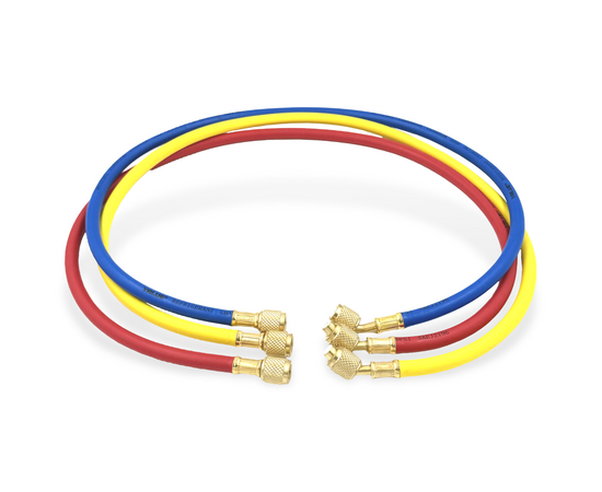 Заправочные шланги Value VRP-U-RYB (1.2 м; 1/4" SAE; набор для R12, 22, 134, 404, 407, 507), до 34 Bar, фото , изображение 3