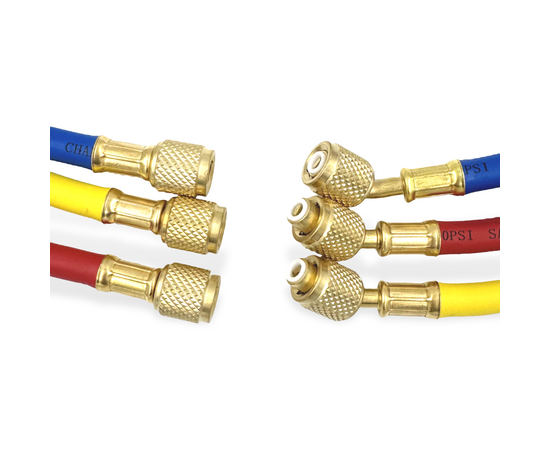 Заправочные шланги Value VRP-U-RYB (1.2 м; 1/4" SAE; набор для R12, 22, 134, 404, 407, 507), до 34 Bar, фото , изображение 4