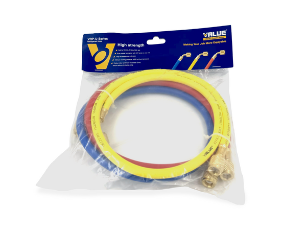 Заправочные шланги Value VRP-U-RYB (1.2 м; 1/4" SAE; набор для R12, 22, 134, 404, 407, 507), до 34 Bar, фото , изображение 6