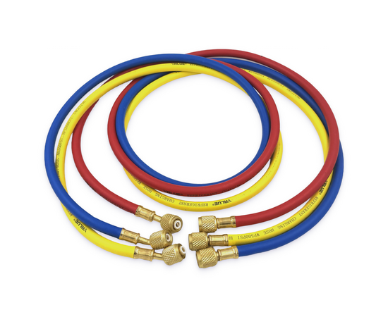 Заправочные шланги Value VRP-U-RYB (1.5 м; 1/4" SAE; набор для R12, 22, 134, 404, 407, 507) до 34 Bar, фото , изображение 3