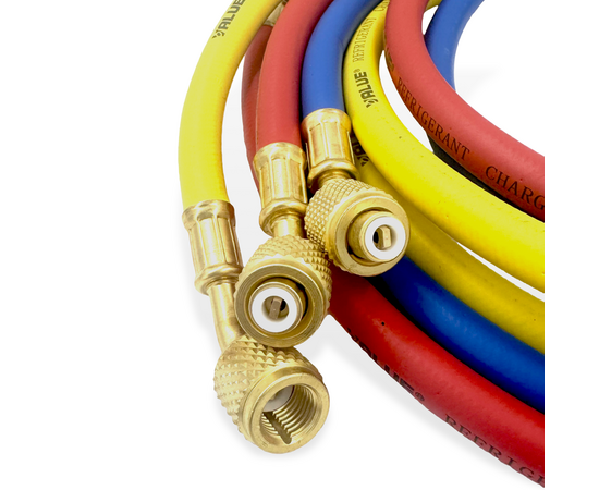 Заправочные шланги Value VRP-U-RYB (1.5 м; 1/4" SAE; набор для R12, 22, 134, 404, 407, 507) до 34 Bar, фото , изображение 6