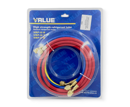 Заправочные шланги Value VRP-U-RYB (1.5 м; 1/4" SAE; набор для R12, 22, 134, 404, 407, 507) до 34 Bar, фото , изображение 7