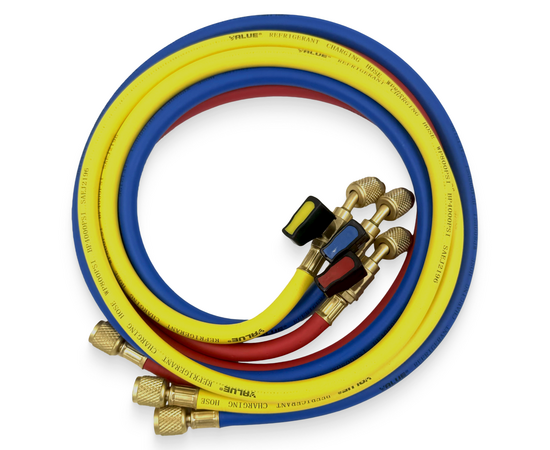 Заправочные шланги с вентилями VALUE VRP-C-RYB 1.5 м; 1/4" SAE; набор 3шт, до 34 Bar, фото 