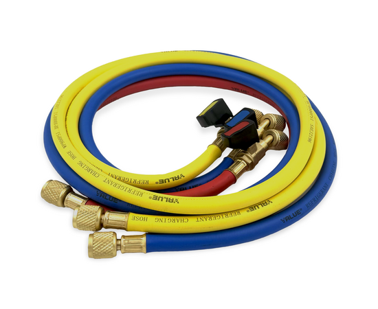 Заправочные шланги с вентилями VALUE VRP-C-RYB 1.5 м; 1/4" SAE; набор 3шт, до 34 Bar, фото , изображение 2