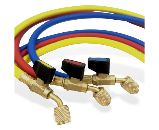 Заправочные шланги с вентилями VALUE VRP-C-RYB 1.5 м; 1/4" SAE; набор 3шт, до 34 Bar, фото , изображение 4