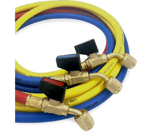 Заправочные шланги с вентилями VALUE VRP-C-RYB 1.5 м; 1/4" SAE; набор 3шт, до 34 Bar, фото , изображение 8