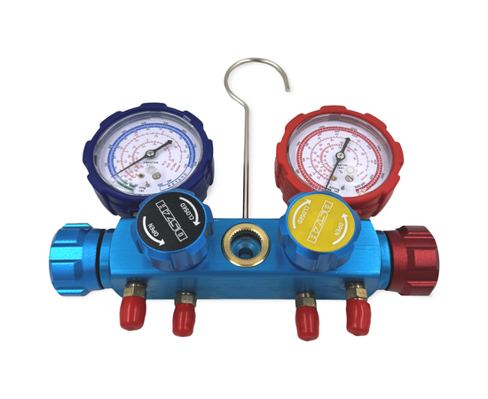 Манометрический коллектор DSZH CT-436G (R12/22/134/404, 4-х вентильный; манометры 68мм, алюминиевый корпус со смотровым стеклом), фото , изображение 3