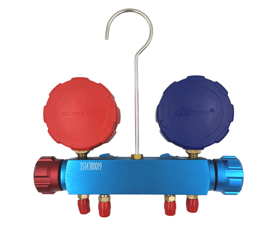 Манометрический коллектор DSZH CT-436G (R12/22/134/404, 4-х вентильный; манометры 68мм, алюминиевый корпус со смотровым стеклом), фото , изображение 4