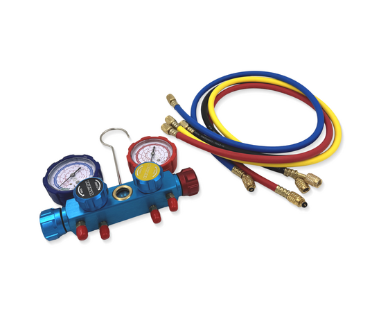 Манометрический коллектор DSZH CT-436G (R12/22/134/404, 4-х вентильный; манометры 68мм, алюминиевый корпус со смотровым стеклом), фото , изображение 7