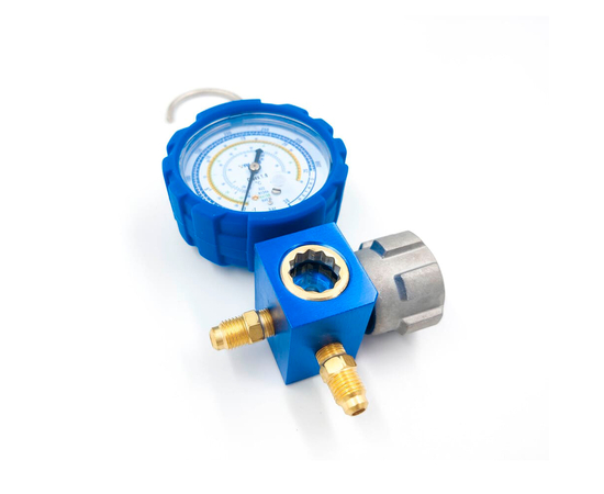 Манометрический коллектор Value VMG-1-S-L (R134a, R404, R407C, 410А; 1 вентильный, смотровое стекло, манометр низкого давления 68мм; без шлангов), фото , изображение 2