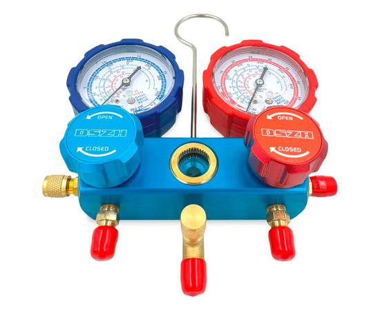 Манометрический коллектор DSZH CT-136G (R22/134/404/407/410, 2-х вентильный; манометры 68мм, алюминиевый корпус со смотровым стеклом), фото , изображение 2