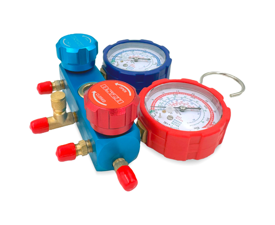 Манометрический коллектор DSZH CT-136G (R22/134/404/407/410, 2-х вентильный; манометры 68мм, алюминиевый корпус со смотровым стеклом), фото , изображение 4