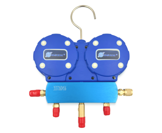 Манометрическая станция DSZH WK-P3602S (R22/32/134/410; 2-х вентильный; шланги 0.9м до 55 Bar-1/4"SAE, 2 адаптера R410xR22, манометры 68мм, в кейсе), фото , изображение 5