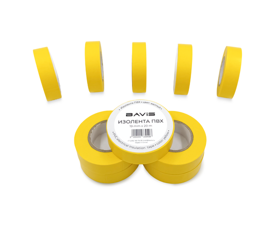 Изолента ПВХ (10 шт) BAVIS 19мм х 20м желтая, фото 